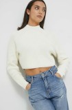 Hollister Co. pulover femei, culoarea alb, cu turtleneck