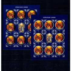 2008 - Craciun, minicoli stampilate, ambele tipuri