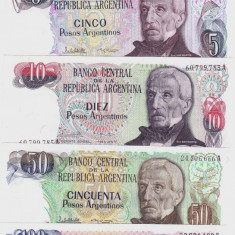 Bancnota Argentina 1, 5, 10, 50 si 100 Pesos Argentinos (1983-85) - P311-315 UNC