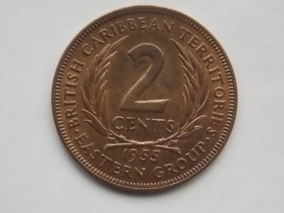 2 CENTS 1955 BRITISH CARRIBEAN TERRITORIES foto