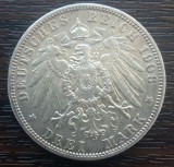 (A703) MONEDA DIN ARGINT GERMANIA, PRUSIA - 3 MARK 1908, LIT. A, WILHELM II, Europa
