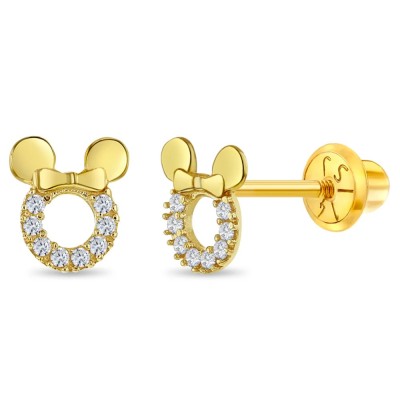 Cercei Copii din Aur 14K, in forma de Mini Mouse cu pietre albe CZ foto