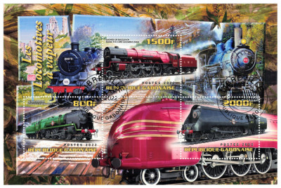 GABON 2022 - Trenuri, Locomotive / set complet colita + bloc foto