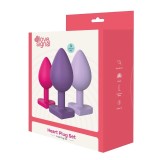 Set plug anal DREAMTOYS Triple Heart Love Signal, 3 dopuri de dimensiuni progresive, diametru 3/3.5/4 cm, bază &icirc;n forma de inimă, multicolore