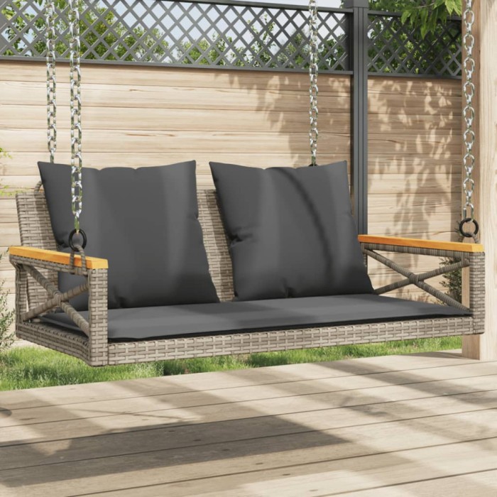 vidaXL Bancă de balansoar cu perne, gri, 109x62x40 cm, poliratan 368156