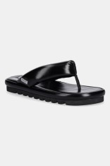 Naked Wolfe slapi de piele Hilary femei, culoarea negru, cu toc plat, Hilary Black Leather