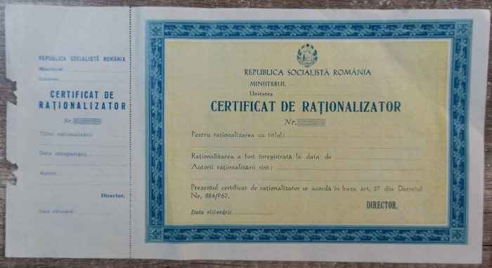 Certificat de rationalizator RSR// blanc