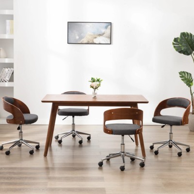 vidaXL Scaune de bucătărie pivotante, 4 buc, gri, lemn curbat/textil 3054921 foto