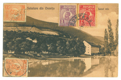 1387 - ORAVITA, Caras-Severin, High School &amp;amp; Lake - old postcard - used - 1924 foto