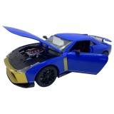 Macheta replica Nissan GTR albastru deschide 4 usi, portbagaj si capota, lumini si sunete