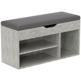 HOMCOM Bancă Hol cu 3 Rafturi Deschise, Spațiu Ascuns și Pernă Capitonată, Banca Pantofi, 80x30x45 cm, Gri | Aosom Romania
