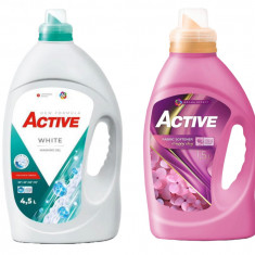 Detergent lichid pentru rufe albe Active, 4.5 litri, 90 spalari + Balsam de rufe Active Happy Day, 1.5 litri, 60 spalari