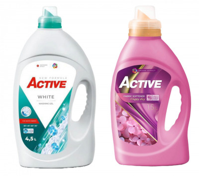 Detergent lichid pentru rufe albe Active, 4.5 litri, 90 spalari + Balsam de rufe Active Happy Day, 1.5 litri, 60 spalari foto