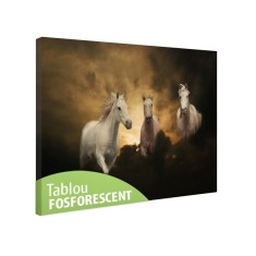 Tablou fosforescent Trei cai albi - 30 cm x 20 cm