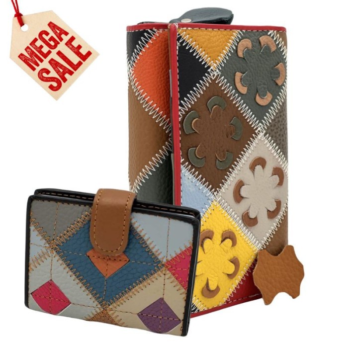 Set cadou femei Rainbow Vibes: Portofel + Portcard Multicolor din Piele Naturala