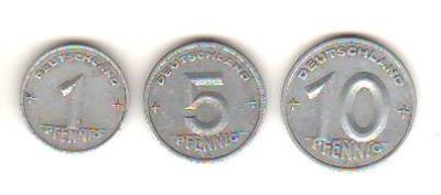 SV * GERMANIA DDR LOT 1 - 5 - 10 PFENNIG 1948 - 1949 * aluminiu foto