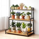 Suport pentru ghivece de flori si plante, raft modern, maro cu negru, JollyMag, SZ46CZ, 80x40x95 cm