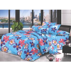 Lenjerie de pat pentru o persoana cu husa de perna dreptunghiulara, Panora, bumbac mercerizat, multicolor