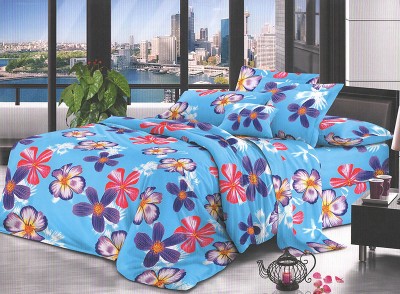 Lenjerie de pat matrimonial cu husa elastic pat si fata perna dreptunghiulara, Panora, bumbac mercerizat, multicolor foto