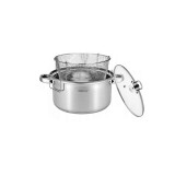 Oala din inox cu sita-cos pentru prajit, cu capac sticla, 24 cm 5.5l itri Kinghoff