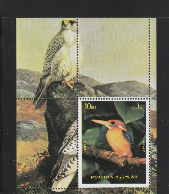 Fujeira 1972-Fauna,Pasari rapitoare,colita dantelata,MNH,Mi.Bl.1388 foto