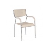 Scaun vizitator GN cu manere, cadru cromat, piele ecologica, 150 kg, bej
