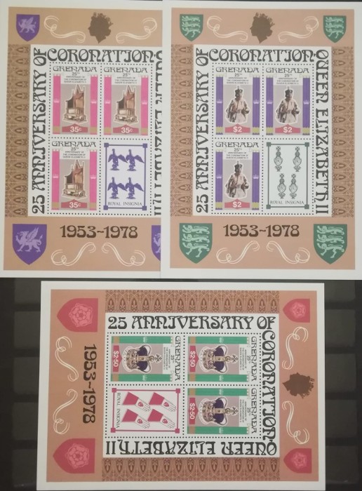 BC51, Grenada 1978, set 3 blocuri regina Elisabeta a II-a