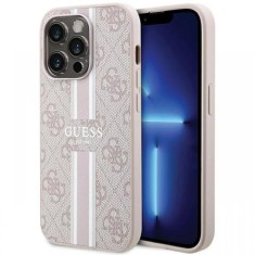 Guess Husa 4G Printed Stripes MagSafe iPhone 15 Pro Roz