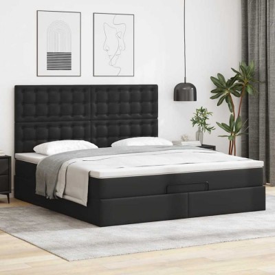 vidaXL Cadru de pat otoman saltea neagră 160x200cm piele artificială 3313011 foto