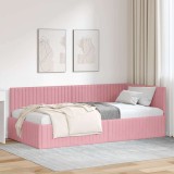 vidaXL Cadru de pat colțar cu headboard Roz 100 cm x 200 cm Catifea 42016279