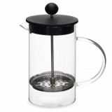 Ceainic infuzor modern Pufo Tea din sticla borosilicata cu maner si sita de tip presa franceza, 900 ml