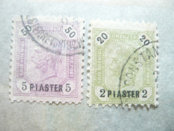 Serie Austria 1891 posta in Levant - Fr.Josef , 2 valori stampilate