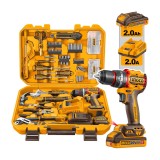 Set bormasina cu impact INGCO HKTHP41662E, 20V, 66Nm, 22500 BPM, acumulator 2Ah, incarcator 220-240V, trusa 166 piese, scule manuale, burghie, biti, t