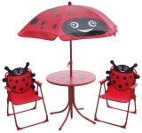 Set de gradina pentru copii cu umbrela buburuza, masa si 2 scaune