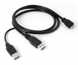 Cablu USB dual A (usb3 date + usb2 alimentare) la microUSB 3 tata , Active, pentru hard disk extern, negru