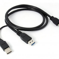 Cablu USB dual A (usb3 date + usb2 alimentare) la microUSB 3 tata , Active, pentru hard disk extern, negru