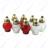Set 8 candela din sticla cu capac 28 CM, Transparent si rosu