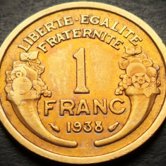 Moneda istorica 1 FRANC - FRANTA, anul 1938 * cod 4412 = excelenta