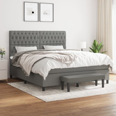vidaXL Pat box spring cu saltea, gri &amp;icirc;nchis, 180x200 cm, textil 3136854 foto
