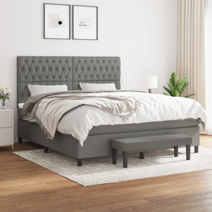 vidaXL Pat box spring cu saltea, gri &icirc;nchis, 180x200 cm, textil 3136854