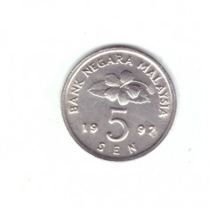 Moneda Malaezia 5 sen 1992, stare buna, curata