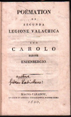 Cosimelli, POEMATION DE SECUNDA LEGIONE VALACHICA, Oradea, 1830 foto