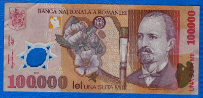 (1) BANCNOTA ROMANIA - 100.000 LEI 2001, POLYMER, PORTRET NICOLAE GRIGORESCU foto