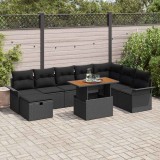 Set canapele grădină , 9 piese, cu perne, ratan sintetic negru.