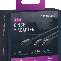 Cablu adaptor Profesional Jack 3.5 mm mama - 2x RCA tata OFC cupru 10cm dublu ecranat aurit Clicktronic 70493