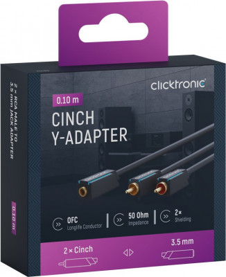 Cablu adaptor Profesional Jack 3.5 mm mama - 2x RCA tata OFC cupru 10cm dublu ecranat aurit Clicktronic 70493 foto