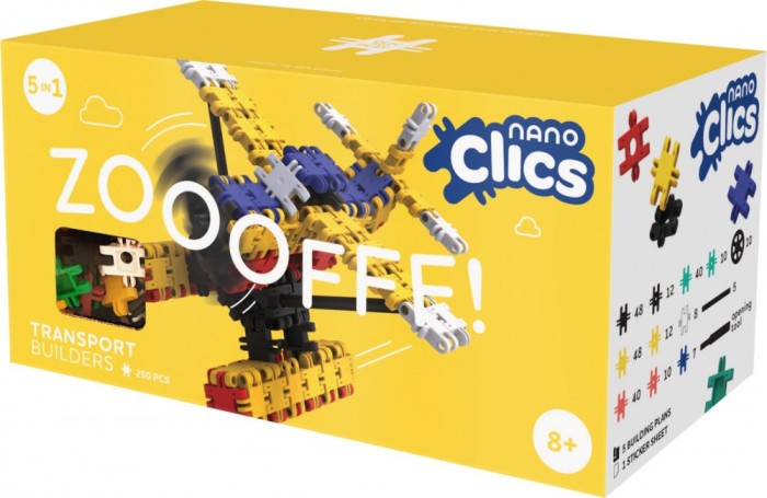 Set Nano Clics pentru construit vehicule 250 piese Clicformers