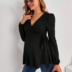 Bluza cu decolteu si volan, negru, dama, Shein