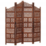 Paravan Decorativ Lemn Mango vidaXL, 4 Panouri, Maro, 160x165cm, Sculptat Manual, Separator Camera, Pliabil