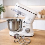 Cumpara ieftin Mixer electric cu bol WAINER KM02, 1500W, 6 trepte de viteză, bol inox 8L, 3 accesorii incluse, alb